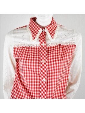 VINTAGE Gingham & Eyelet Blouse
